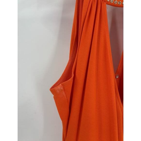 Cache Vintage Sleeveless Dress Womens Large Orange Bodycon Stretch Studded Club - Picture 4 of 16